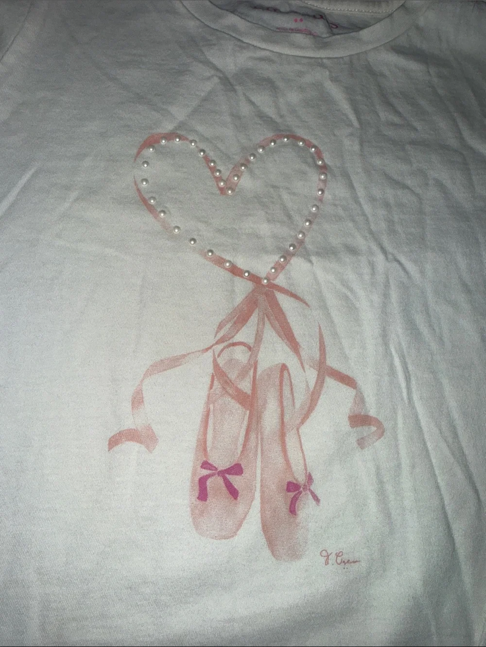 Crewcuts White Long-Sleeve Top with Pink Ballet Slippers Graphic